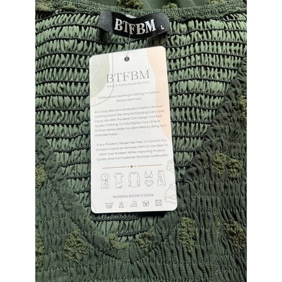 Women's V Neck Short Flutter Sleeve High Waist Dress Dark Green Size L - Picture 5 of 8